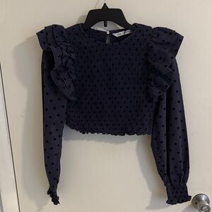 Zara Navy Blue Ruffled Blouse